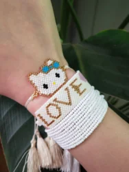 Newest Simple Trendy Cute Fashion Charm Miyuki Beads Hello kitty Love Shape Crystal Bracelet Jewelry Adjustable Tassel