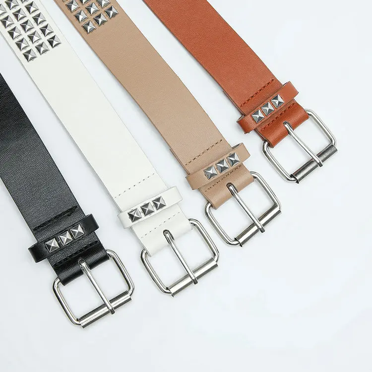 QS Rivet Studded Punk Belt Double Grommet Belt Gothic Belt for Women Men Gift