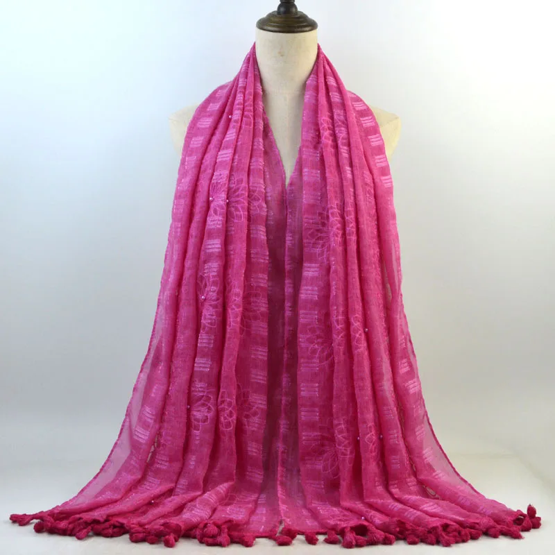 
New tie-dyed cotton and linen scarf Monochrome beaded embroidered fringed headband Sun protection travel vacation shawl 