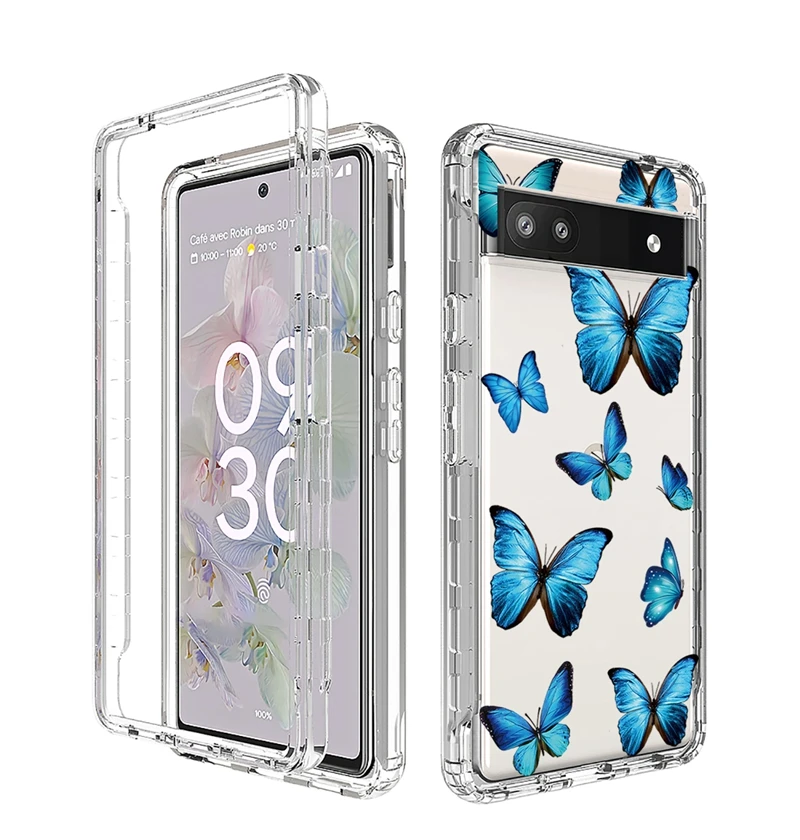360 Full Body 2 In 1 Flower Printed Color Soft TPU With PC Front Frame Back Cover Phone Case For Google Pixel 6A Cases