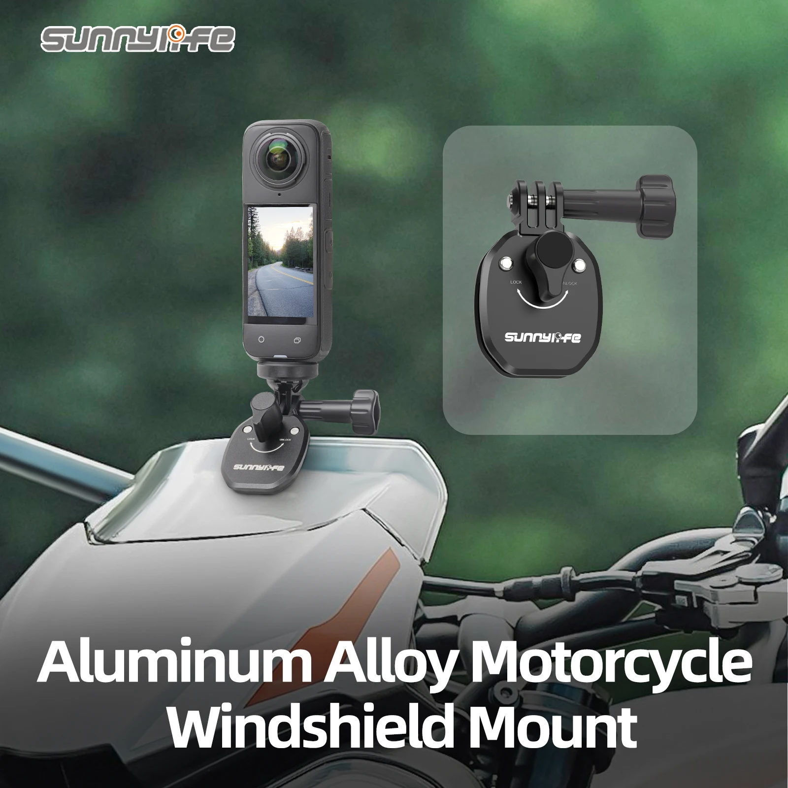 Sunnylife Motorcycle Windscreen Clamp Action Camera Aluminum Alloy Mount Motorbike for Action 4/ Gopro 12/ Insta360/ Pocket 3