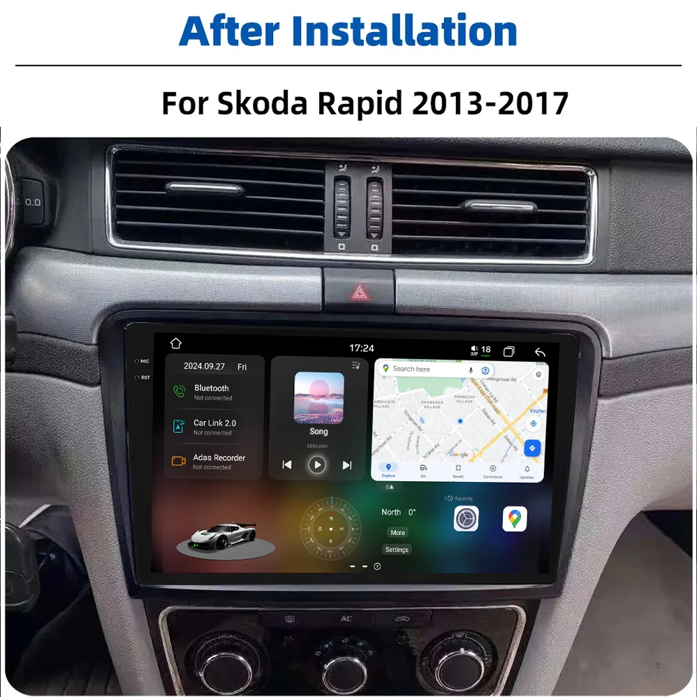 12+256G android radio For Skoda Rapid 2013-2017 QLED 2K Screen Wireless carplay GPS Navigation head unit