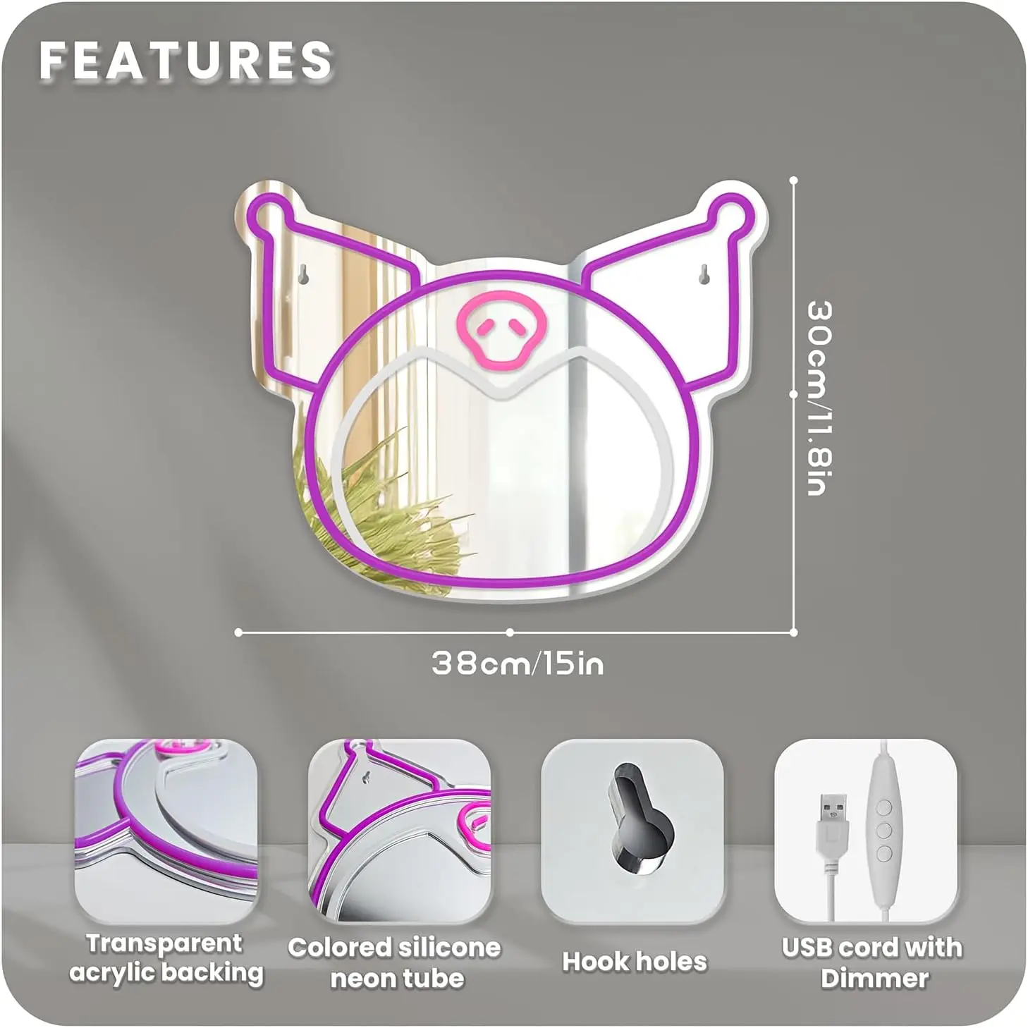 Anime LED Neon Lights Dimmable Mirror Light Signs for Kids Girls Bedroom Decor for Teens Daughter & Girlfriend Gifts