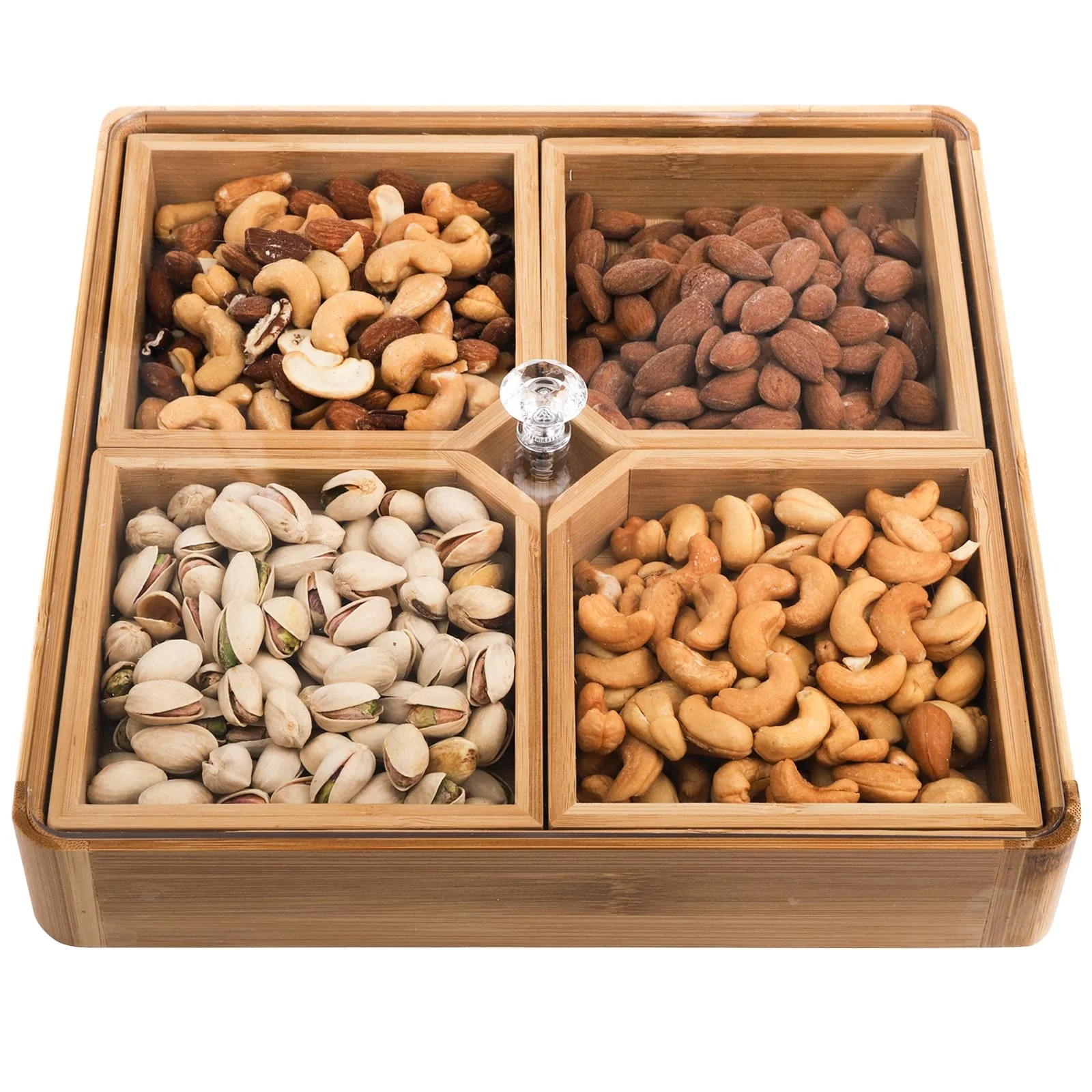 Custom High-quality square Bamboo Candy and Dried Fruit Tray Snack Storage Box Wood Boxes