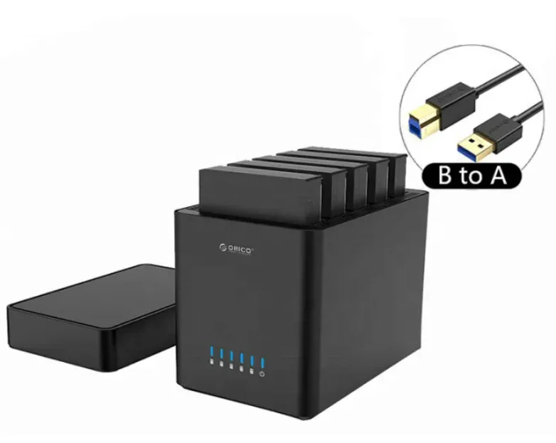 Magnetic 5 Bay 3.5inch Hard Drive Enclosure,USB 3.0 to SATA 90TB Tool-Free External HDD Docking for Family Data Backup DAS