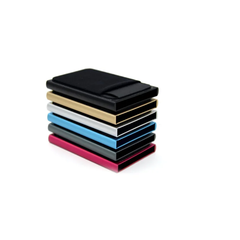 Stock Ready Metal Aluminum Credit Card Holder RFID Blocking Name Card Case with Adhesive Lycra Card Holder