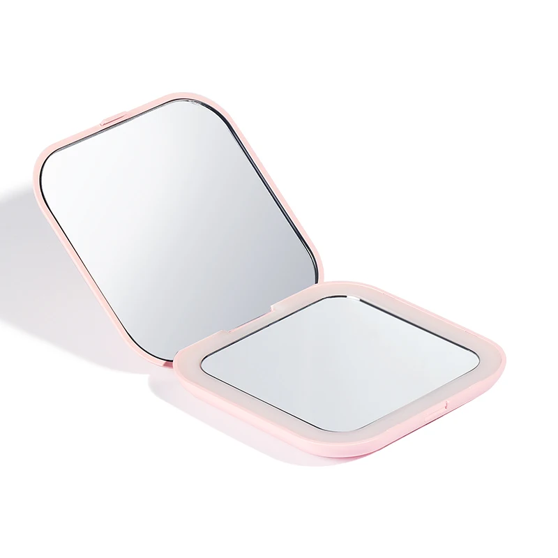 Mini Square Double Side Two Use Rechargeable 5X LED Handheld Pocket Mirror Custom Logo