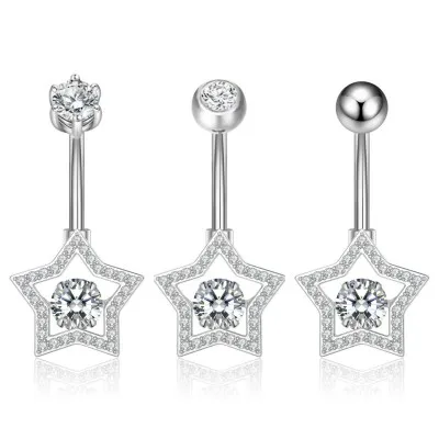Hot Selling 925 Sterling Silver Navel Piercing Gold Plated Unique Big Round Fashion Body Piecing Jewelry with CZ for Woman Daily