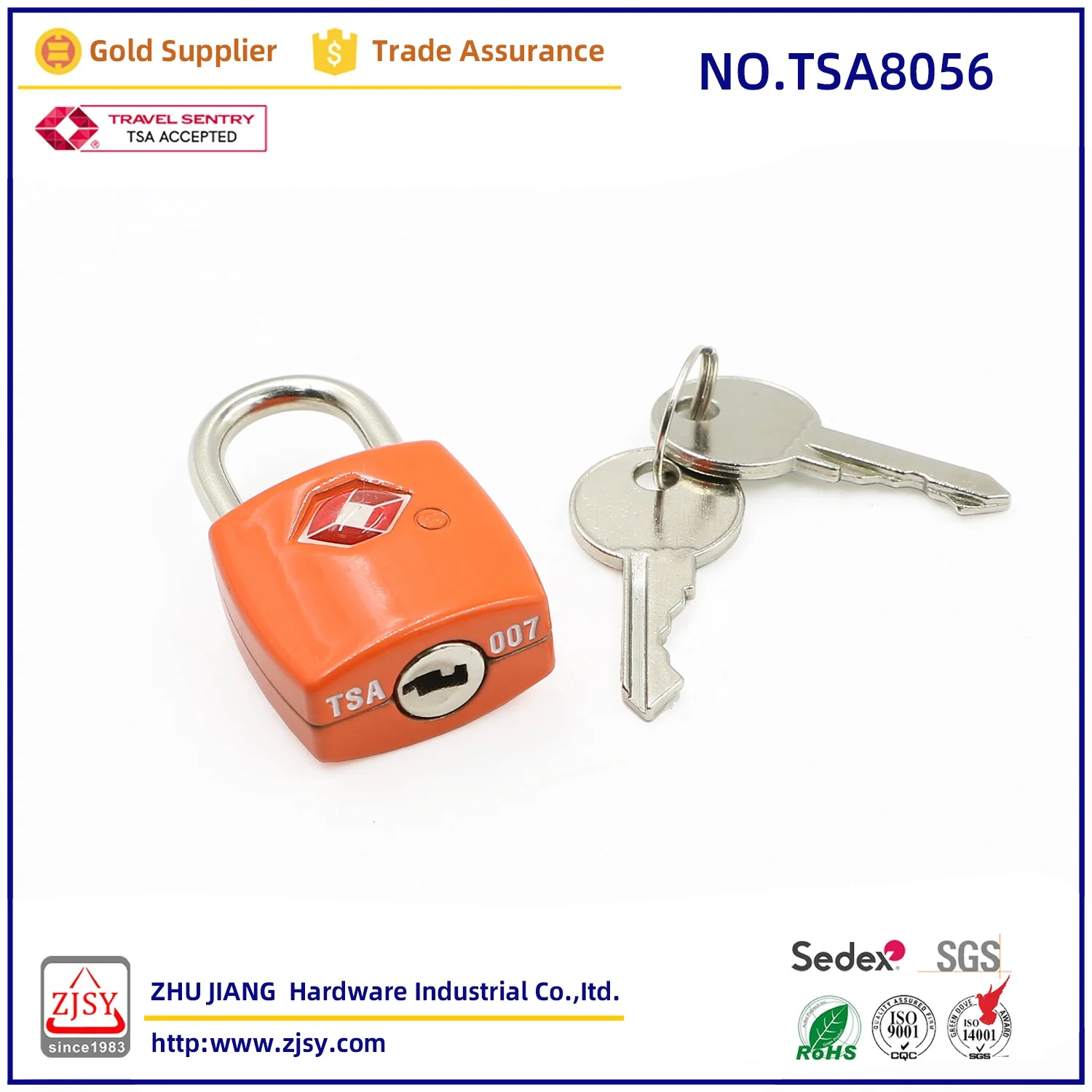 TSA8056 is Zjsy TSA Approved padlock Zinc Alloy Security Travel Key Luggage Lock