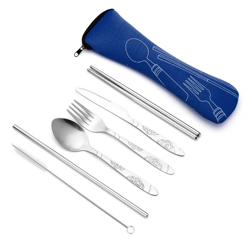 SS Stainless Steel Travel Cutlery Set with Camping Bag Case