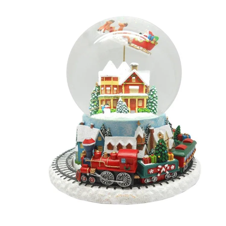 
Polyresin/poly resin decoration Musical Flying Santa Figurine 120MM Poly Resin Water Snow Globe with Inside House and Train 