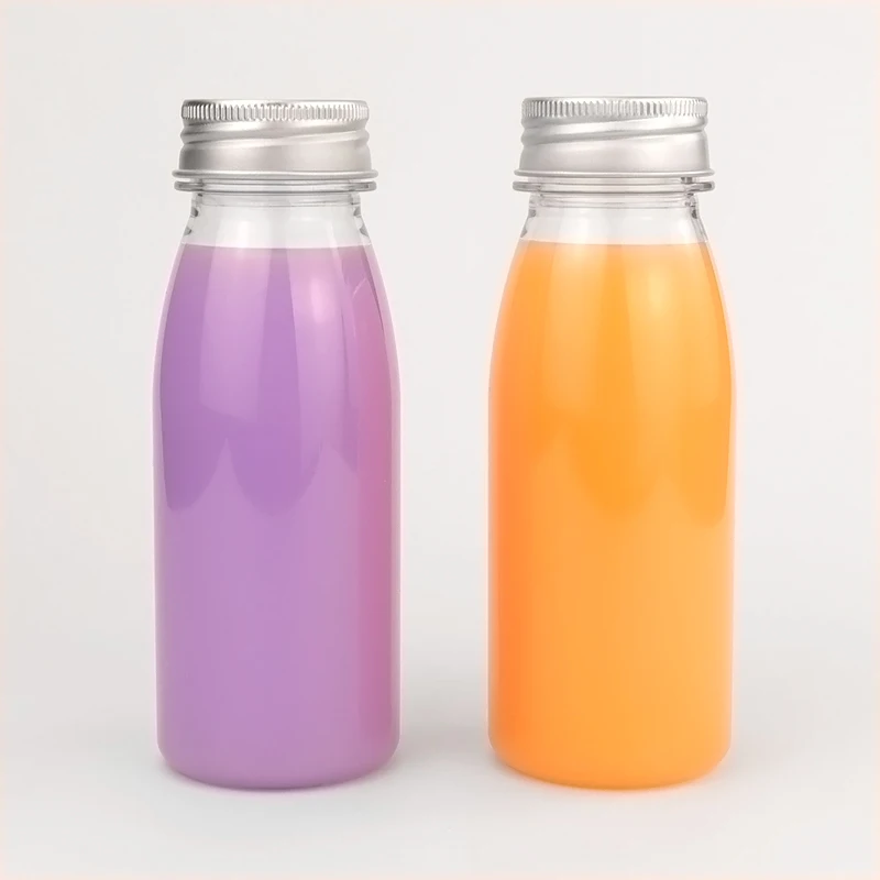 Custom 120ml 200ml 12oz 8oz 4oz Flat Clear Square Shape Plastic PET Juice Drinking Bottle With Cap