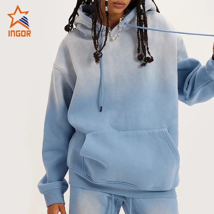 Ingor Distressed Wash Hoodies Oversized High Quality 100% Cotton Fleece Acid Wash Hoodie Vintage for Unisex
