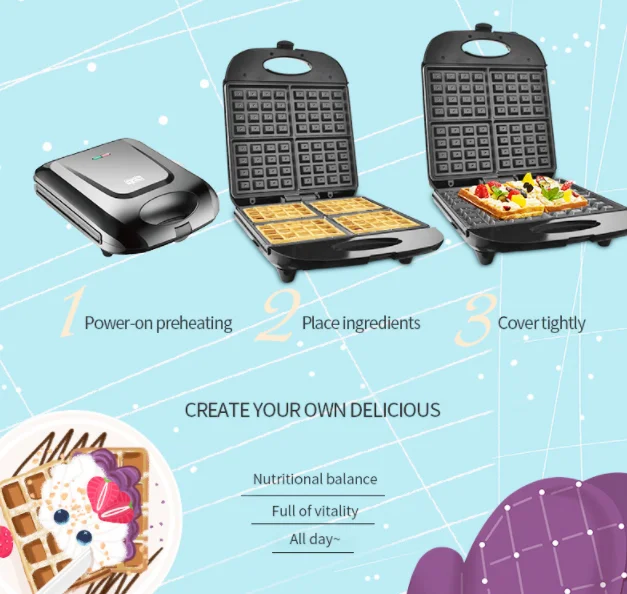 multi-function 3 in 1 professional  toaster non stick pot grill sandwich maker custom waffle iron waffle cone roller egg