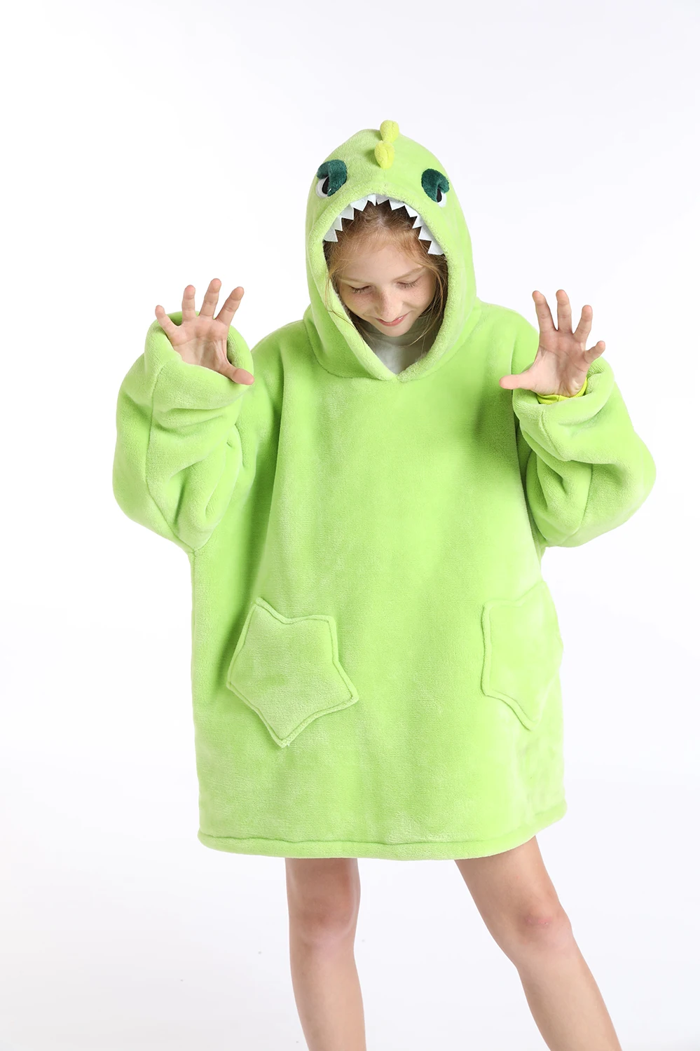 Hot sale Custom Printed Oversized Wearable Blanket Soft Fleece Dinosaur Hoodie Blanket