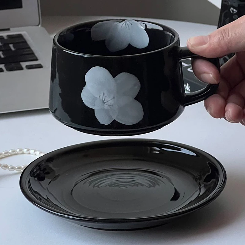 Ins Japanese Ceramic Mug Cute Coffee Cup With Saucer Nordic Mug Porcelain Cup With Handle For Household For Weeding Restaurant