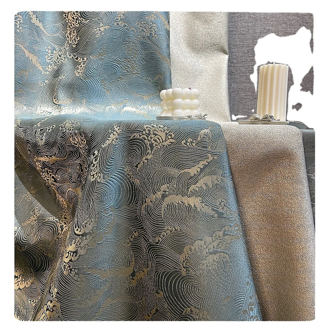 Luxury Striped Wave Texture 3D Design-C Jacquard Blackout Curtain Fabric for Living Room Bedroom Embroidered Curtains