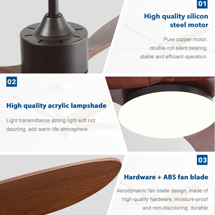 2024 42 Inch 52 Inch 60 Inch Home Luxury Decorative ABS Blade DC Motor Remote Control Modern Bldc Led Ceiling Fan With Light