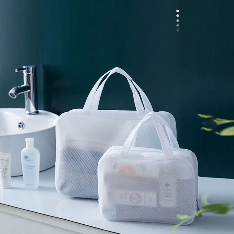 Hot sale 5 pcs cosmetic bag set traveling waterproof make up pouch large tote bags white frosted toiletry makeup bags