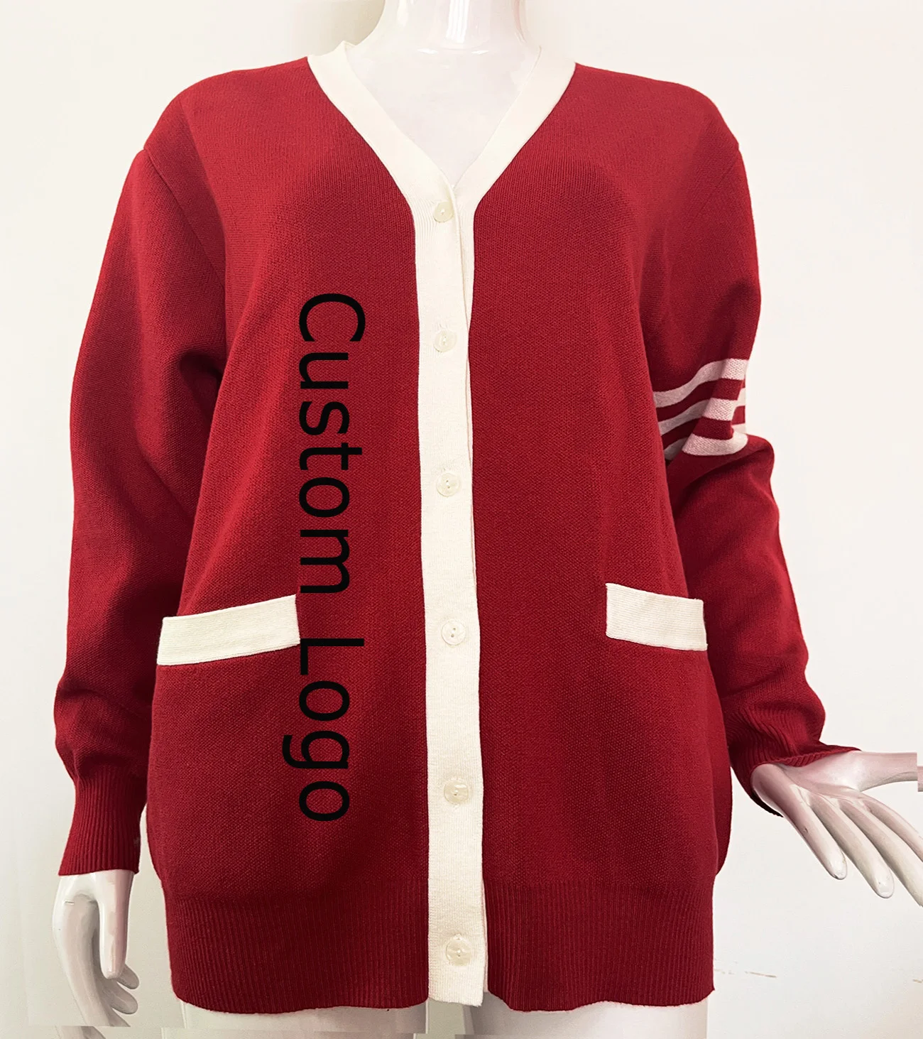 Custom Logo New Jacquard Letter V Neck Cardigan Long Sleeve Heavy Loose Womens Cable Knit Sweater Cardigans Fashion For Women