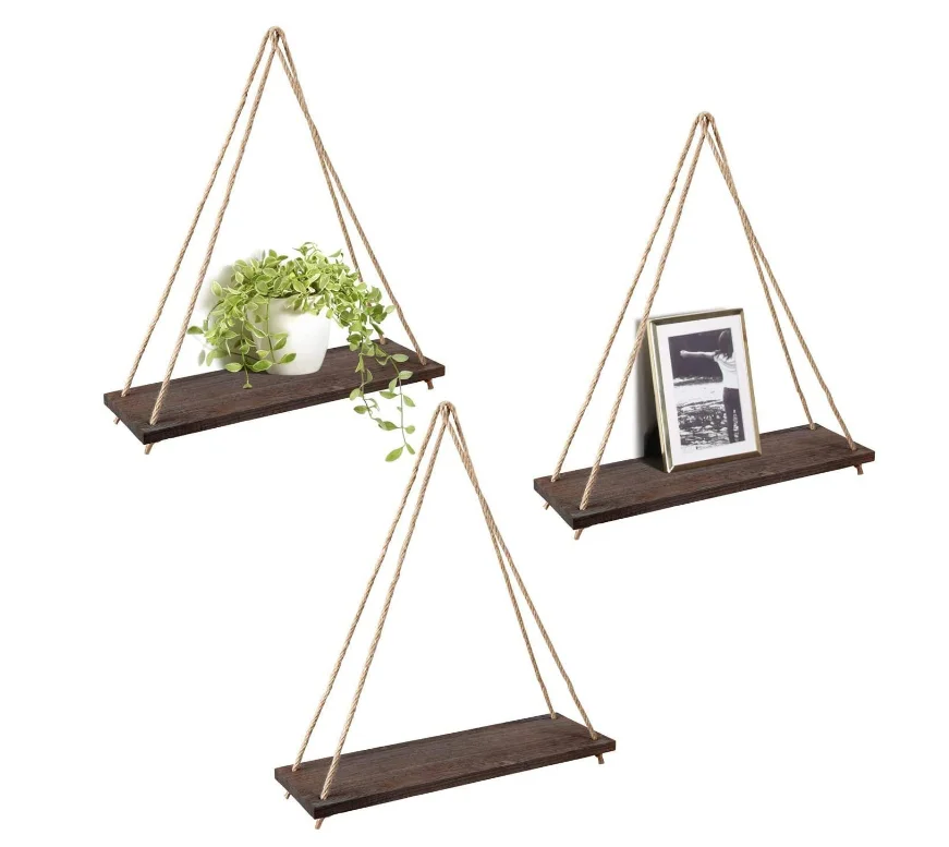 Rustic floating shelf wall mounted living room bedroom brown wooden hanger