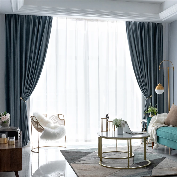 wholesale super soft fabric ready made blackout velvet curtains for bedroom living room