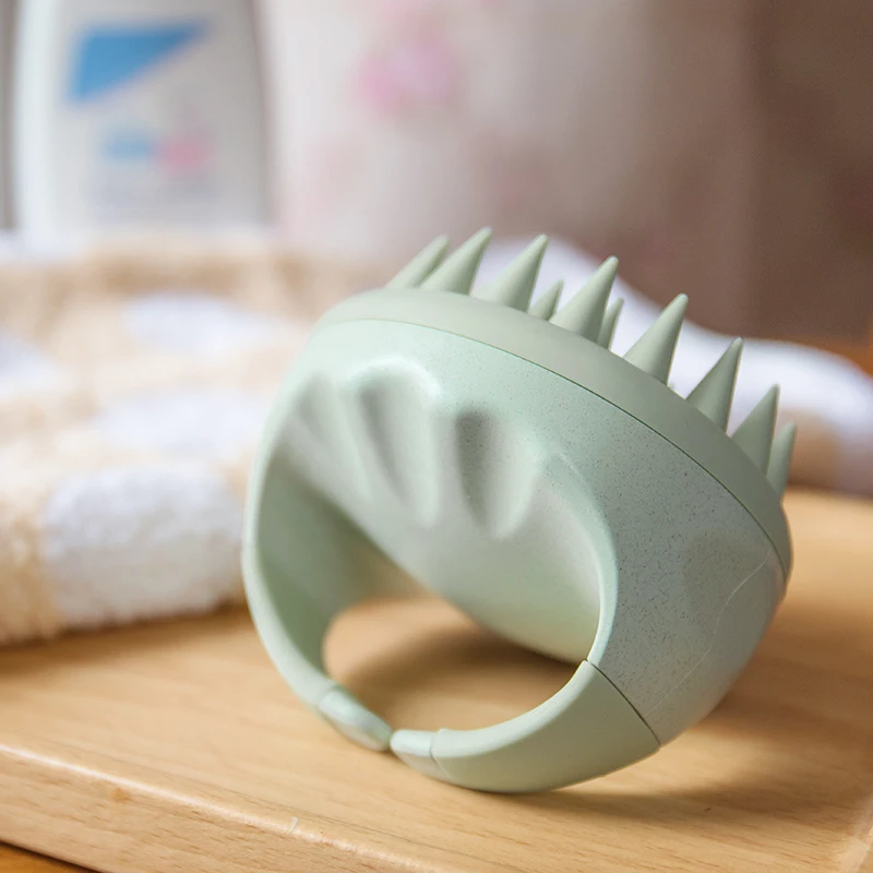 LOHAS Logo Customization Wheat Straw Silicone Hair Scalp Massager Shampoo Brush Green With Round Shape