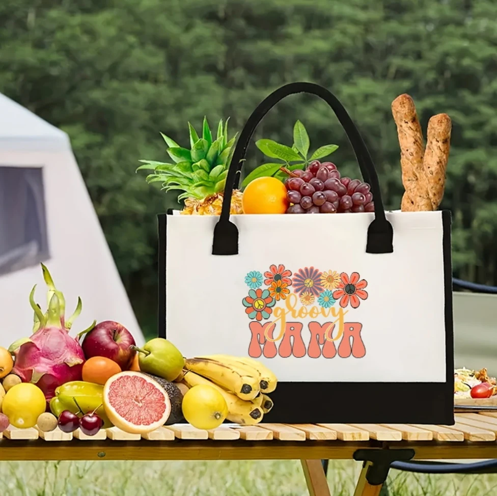 Wholesale Personalized Mother Designs Printed Shopping Bags Large Capacity Cotton Linen Portable Beach Bag Women Canvas Handbag