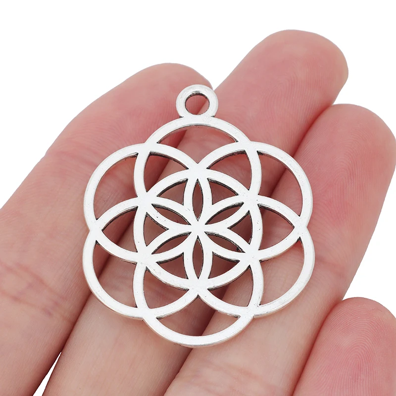 Antique Silver Large Flower of Life Charms Pendants for Necklace Jewelry Making Findings 42x34mm