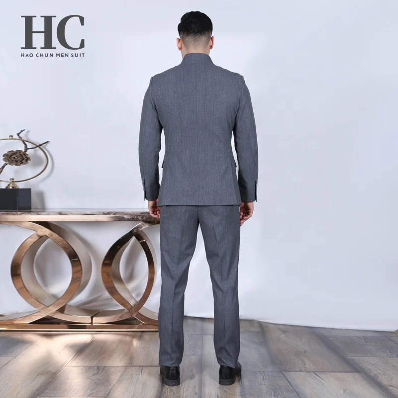 2024 Mens Slim Suit Chinese Style Groom Dress Soild Color Stand Collar Suit Zhongshan Suit