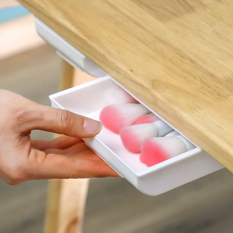 Hidden storage box punch-free table paste small drawer desk storage box
