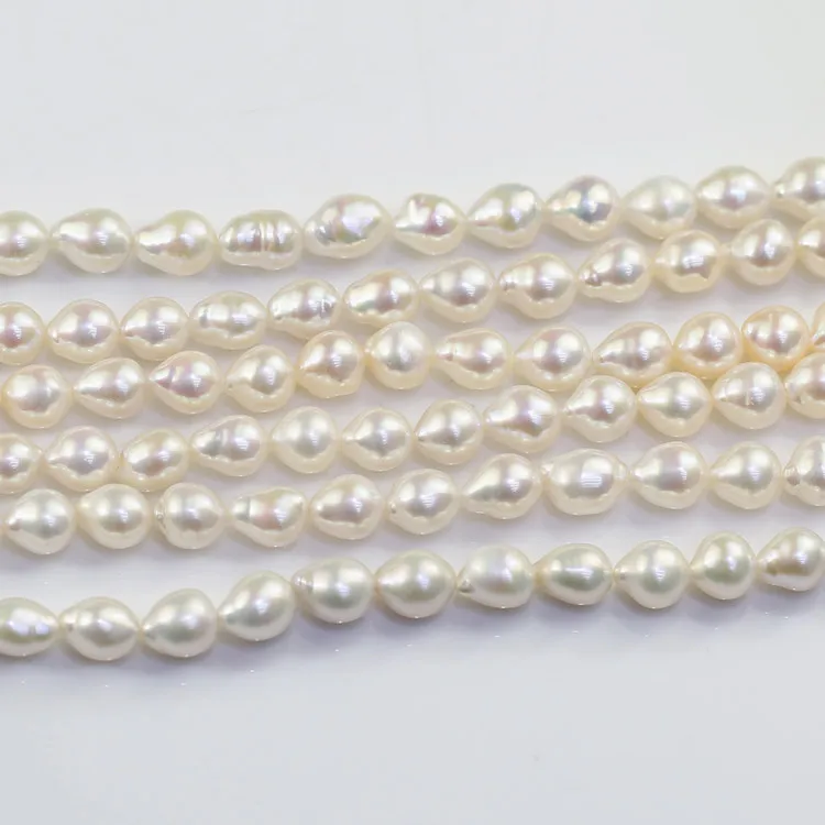 zhuji authentic freshwater fresh water pear nucleus teardrop drop shape pearl string 7-8mm AAA pearl farm beads strands