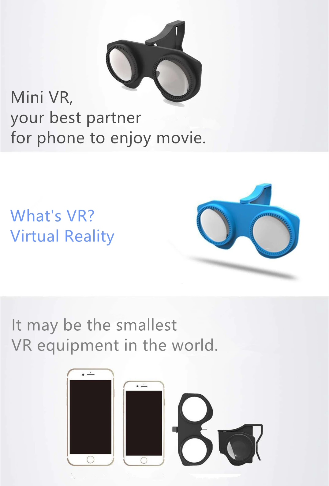 Black Foldable Mini VR Glasses Virtual Reality 3D Viewer Glasses for Android iOS Smartphones