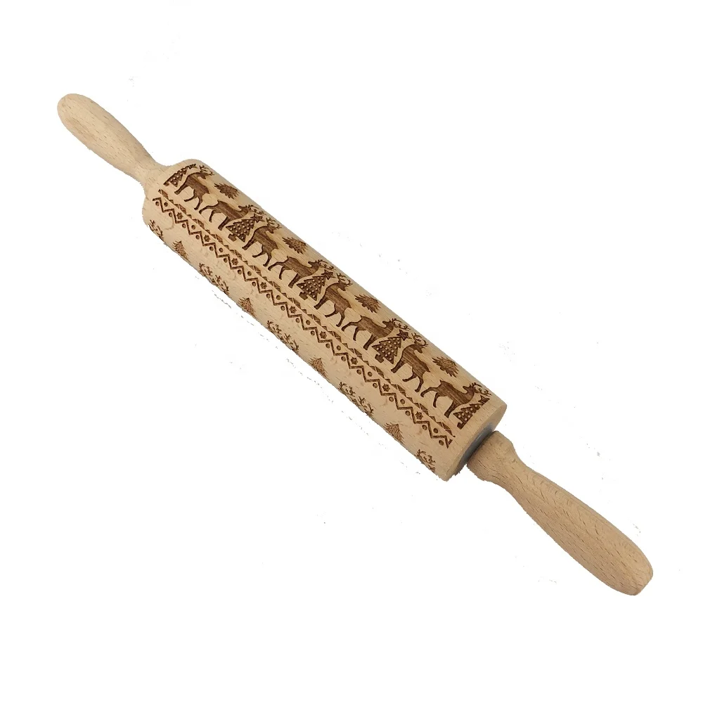 Exquisite design carve patterns or embossing on woodwork Kitchen accessory rolling pin of wood for dessert