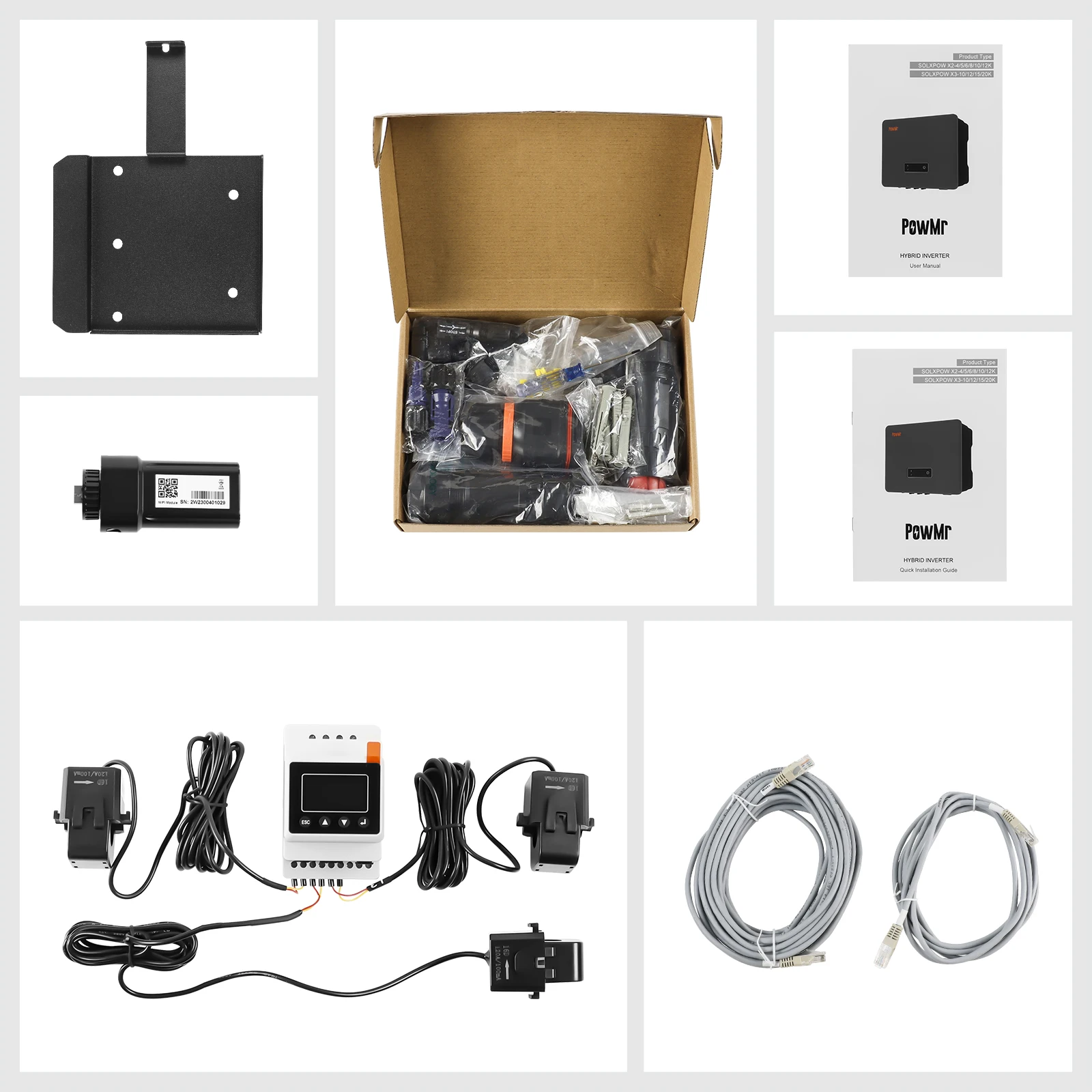 PowMr 3 Phase 4/5/6/8/10/12KW 750V HV Off Grid Grid Connected IP65 Certificate Energy Storage Hybrid Solar Inverter