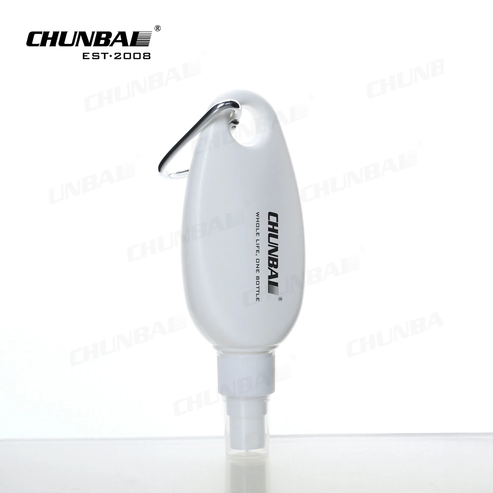 Factory Outlets 30ml Travel Size Egg Shape Bag Chain Empty Custom BB Cream Lotion Sunscreen Hanger Plastic Bottle With Carabiner