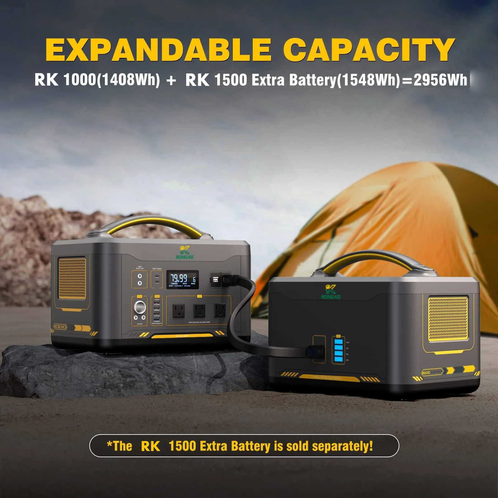 Portable Power Station 1000W 1408Wh Solar Generator with Capacity Expandable 1000W Constant-Power LiFePO4 Battery