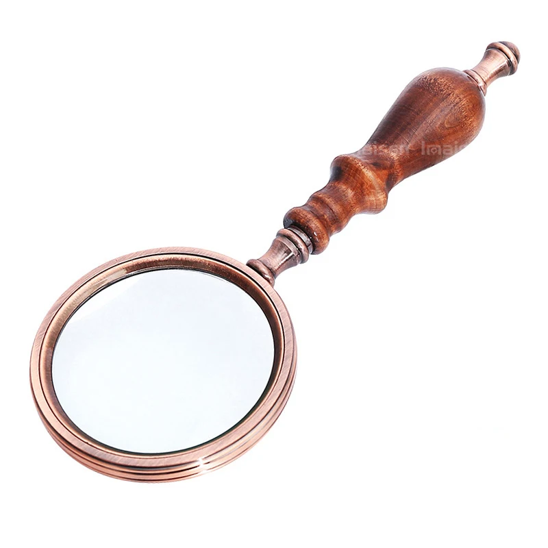 Metallic Wooden Handle Vintage Reading Magnifier High-end Handheld Optical Glass Magnifying Glass, Bronze 10x Magnifier