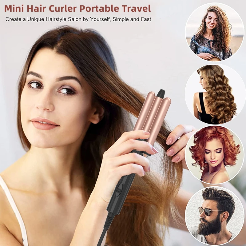 New Three Barrel Ceramic Ionic Mini Wave Curling Iron Portable Travel Triple Barrel Hair Curler