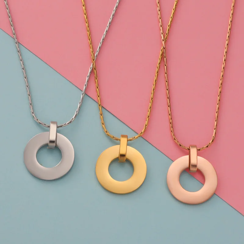 Factory Outlet 20mm Blank Round Pendant Necklace Colorful Electroplating Round Tags Necklace Round Hollow Pendant Necklace