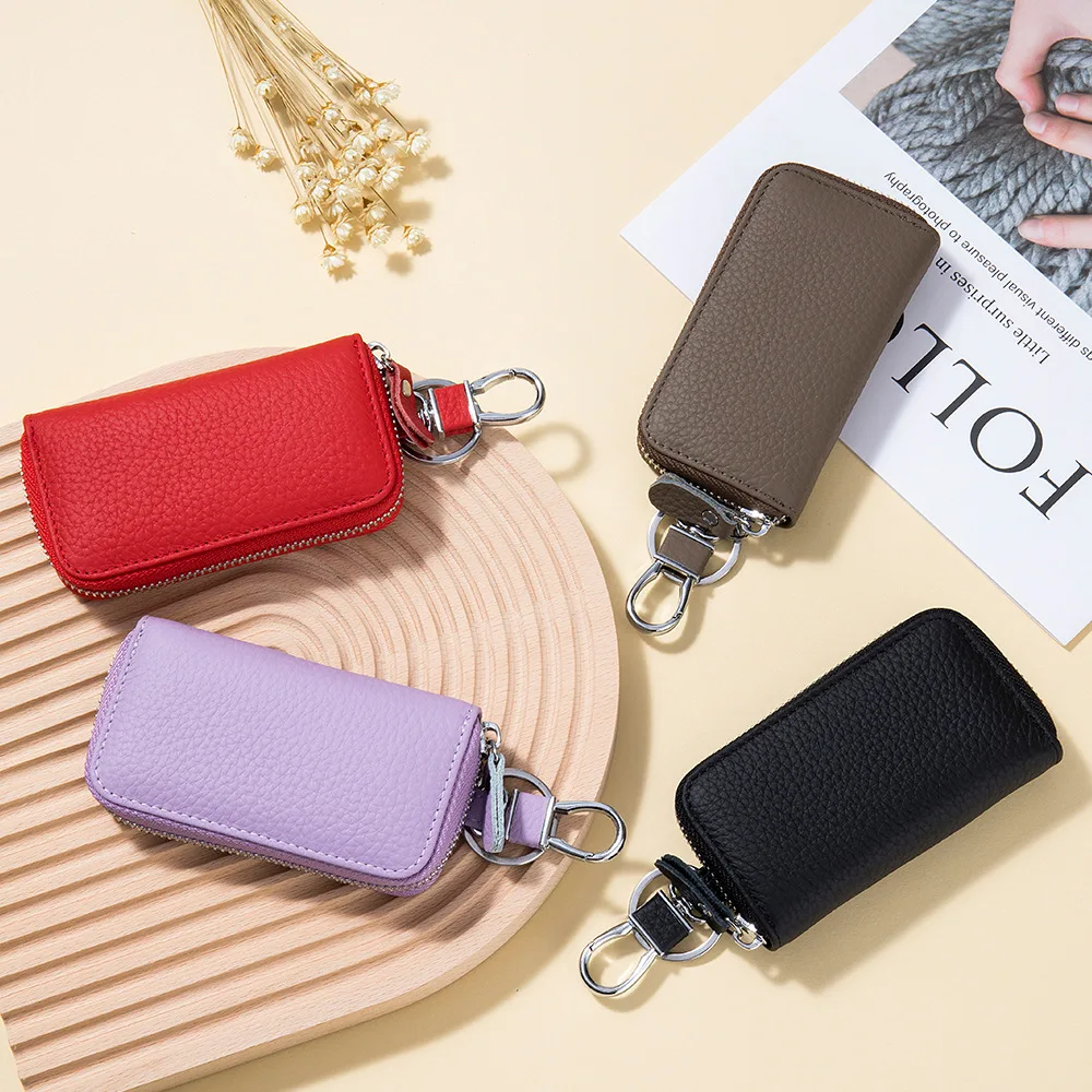 2023 New Key Holder For Men and women Zipper Pouch With Money Slot Genuine Leather Car Key Holder Wallet