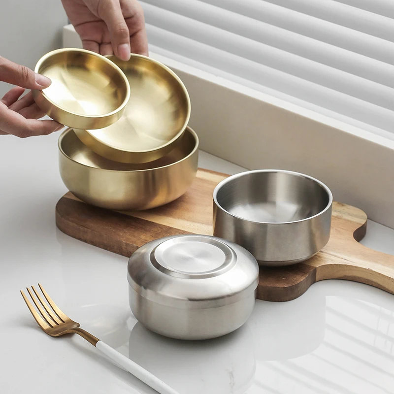 Home and Kitchen Tableware Stainless Steel Rice Bowl with lid Dinnerware and Serving Sets