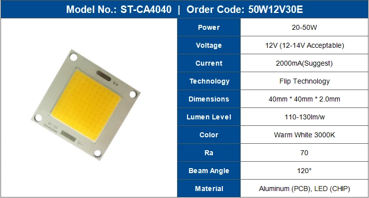 4040mm 50W COB LED chip 12V flip technology for DIY light flood lamp