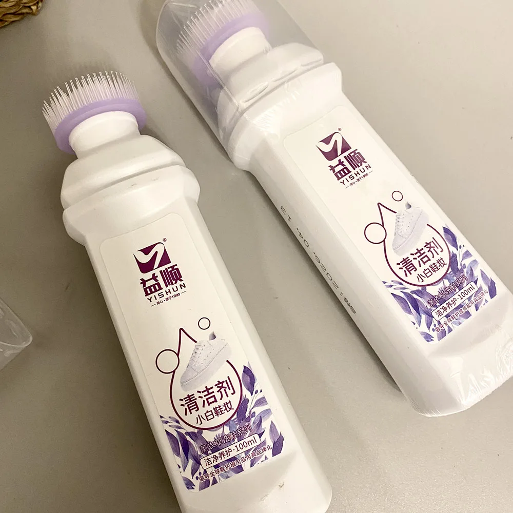 Portable Little White Shoe Stain Cleaner Sports Sneakers Care Liquid for Leather Canvas Removes Shoe Stains Cleans with Brush