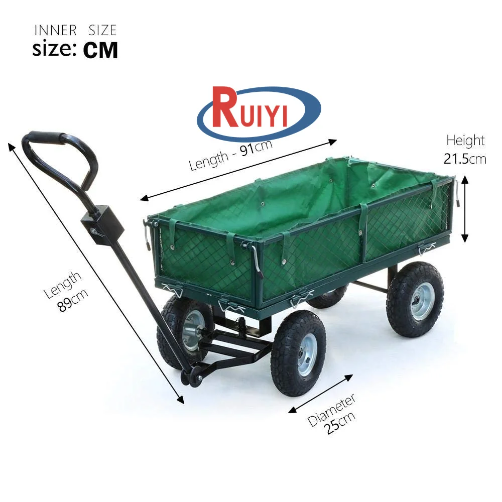 4 Wheeled Garden Utility Steel Metal Hand Truck Cart Trolley with Pneumatic Tire