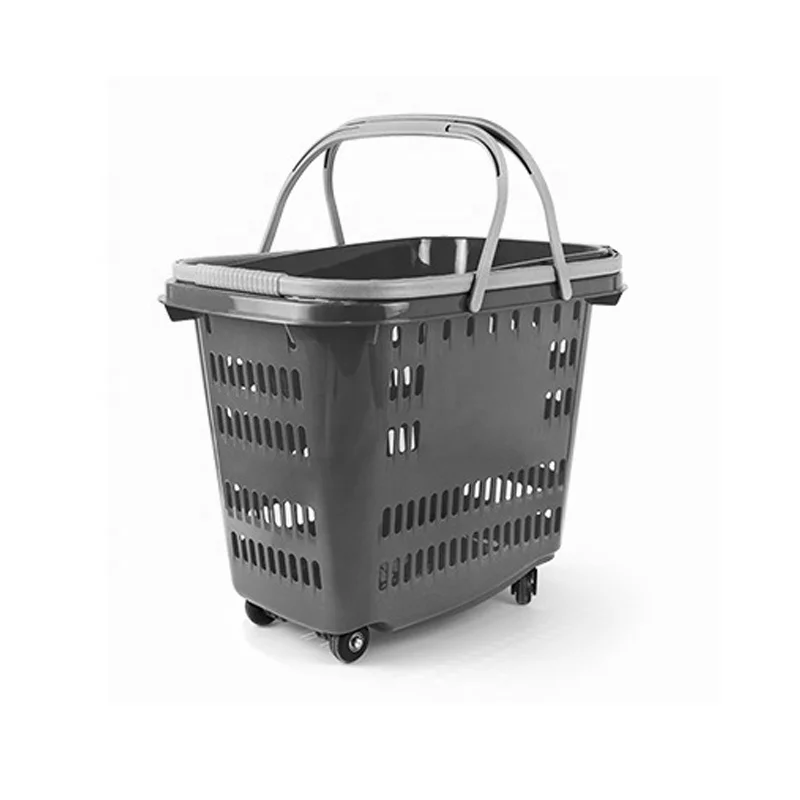 Пластиковая роликовая корзина для покупок с колесами супермаркета и