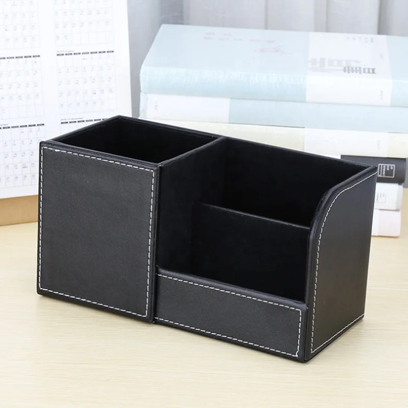 
Creative Leather Pen Holder Multi-function Business Desktop Mobile Phone Stationery Storage Box 