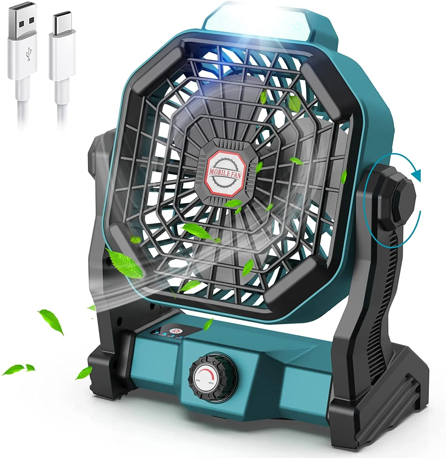 X20 270 Adjustable Stepless Speed Enhanced Airflow Tent Fan USB Powered Battery Operated Fan Portable Camping Fan with LED Light