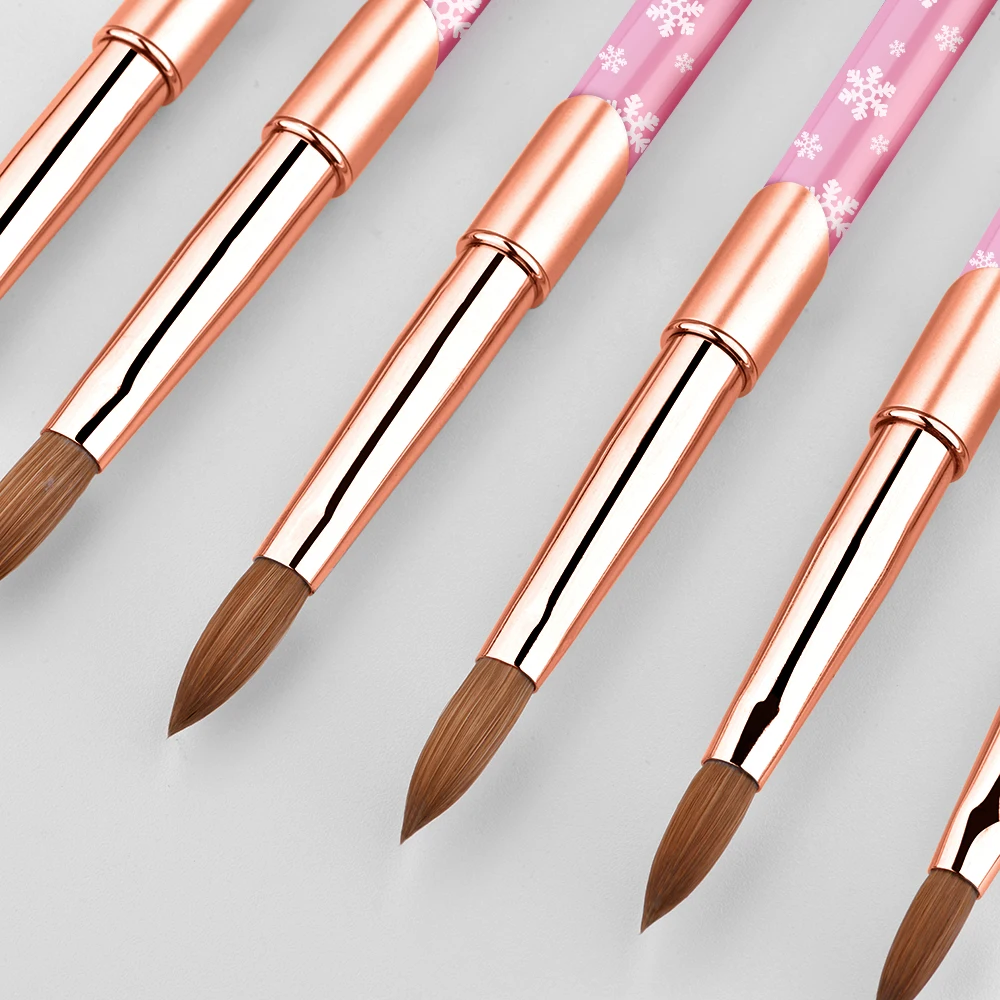 2022 Персонализированная кисть для акриловых ногтей Kolinsky, розовая металлическая Кисть для ногтей со снежинкой, кисть для акриловых ногтей Kolinsky, размер от 12 до 18