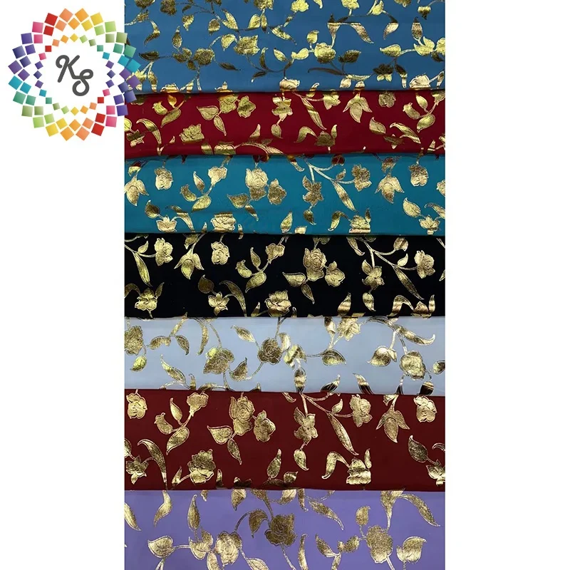 Cheap Shaoxing Stocklot 100% Rayon Gold Foil Rayon Viscose Challis Fabric